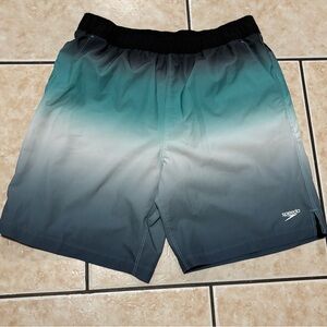 Speedo Teal and Gray Ombre Swim Shorts Size M
